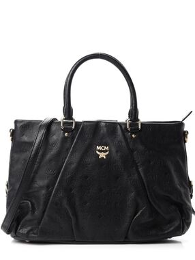 MCM Calfskin Leather Ottomar Monogram Black Large Shoulder/Crossbody Tote Bag